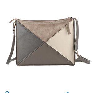 Beige genuine leather collapsible cross body bag